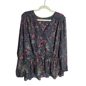 ANA button front floral peasant shirt sz XL stretch waist dark romantic witchy